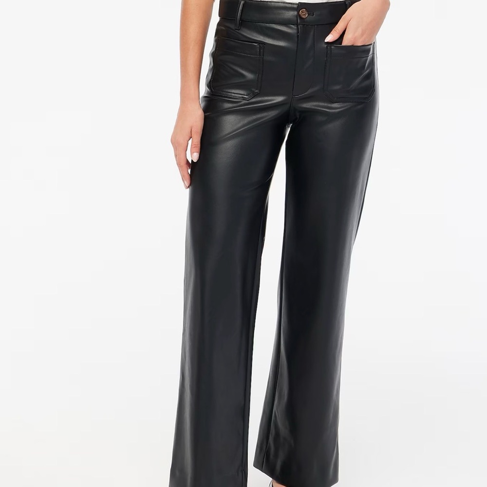 J. Crew Lizzie High-Rise Patch-Pocket Faux Leather Black Wide-Leg Pants 33 NWT